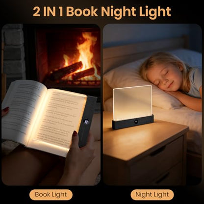 Book Light, Rechargeable Clear LED Flat Reading Light for Reading in Bed at Night with 3 Colors & Timer, Dimmable Full Page Panel Plate Lamp, Bookish Gifts for Readers Kids Women Men (Black) - color: Black