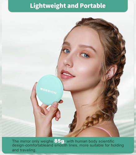 WOBSION LED Lighted Travel Makeup Mirror, 1x/10x Magnification, Compact, Portable for Handbag, Purse, Pocket, 3.5 inch Illuminated, Folding, Handheld, 2-Sided, Round, Cyan - color: 3.5inch Battery Cyan