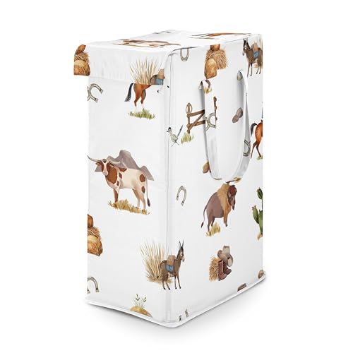 Sweet Jojo Designs Laundry Hamper (Western Cowboy) for Boys, Foldable Dirty Clothes Basket with Handles for Baby Nursery, Kids Bedroom, Teen Bathroom (Wild West, Southern Charm, Country, South, Horse) - color: Country Western