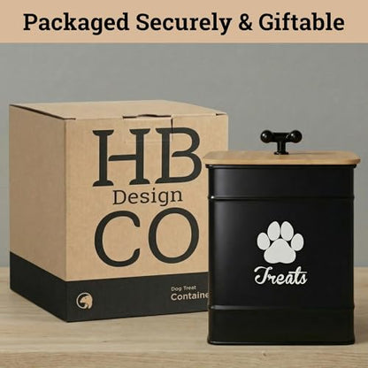 Dog Treat Container Airtight - 6 Inch Wide x 8 Inch Tall Iron Dog Treat Jar for Kitchen Counter with Airtight Bamboo Lid - 12 Cup Capacity Pet Treat Container - Doggie Cookie Jar - Big Treats Canister - color: Black