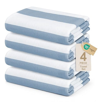 Touchat 4 Pack Beach Towels Stripe Microfiber Beach Towel Sand Free Quick Dry Swim Pool Towels for Adult, 30'' x 60'' Lightweight Travel Bath Towel, Camping | Ultra-Portable, Multi-Functional, Blue - color: Blue 4pack