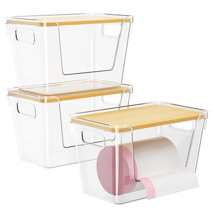Delamu Acrylic Trash Bag Holder, 3 Pack Stackable Garbage Holder for 4-33 Gallon Bags, Clear Organizer Bins for Under Sink Organization, Pantry Storage, Cabinet, Kitchen, Laundry, Bathroom - size: XL-3 Pack