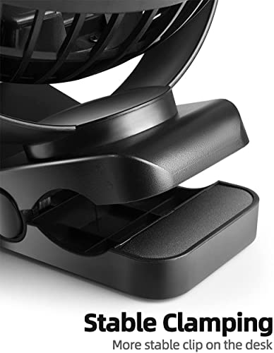 Viniper 6 inch Rechargeable Clip on Fan, 5000mah Battery Desk Fan : 360° Rotation & 3 Speeds Strong Wind Portable Fan, 8-30 Working Hours, Quiet and Powerful (Black,blue) - color: Black blue, style: 5000mah Clip fan