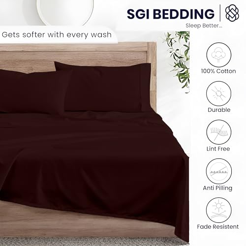 SGI bedding Queen Bed Sheets Set – Premium 600 TC Egyptian Cotton, Crisp & Cooling Sateen Weave, Extra Soft Hotel Collection, Fits Mattresses Up to 16 Inch Deep, Breathable & Long Lasting – Chocolate - color: 06 - Chocolate, size: Queen