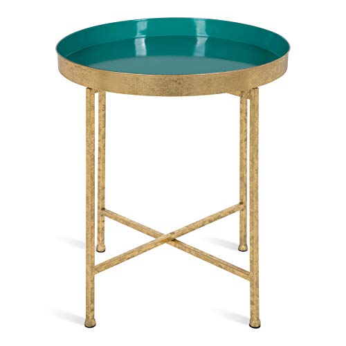 Kate and Laurel Celia Metal Foldable Round Accent Table, 18.25" x 18.25" x 22", Teal and Gold, Modern Minimalist Design and Detachable Magnetic Tabletop - color: Gold/Teal