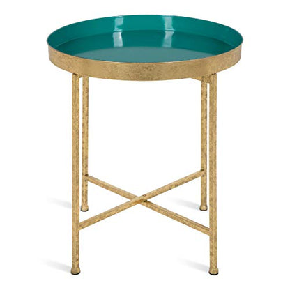 Kate and Laurel Celia Metal Foldable Round Accent Table, 18.25" x 18.25" x 22", Teal and Gold, Modern Minimalist Design and Detachable Magnetic Tabletop - color: Gold/Teal