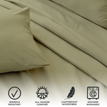 3-Piece Twin Green Microfiber Sheet Set - Ultra-Soft, Brushed Bedding Sheets & Pillowcases - Wrinkle & Fade Resistant, All-Season Bed Sheets for Bed (Twin, Sage) - color: 30 - Sage, size: Twin
