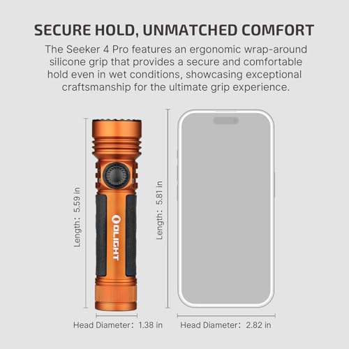 OLIGHT Seeker 4 Pro Rechargeable Flashlights, 4600 Lumens High Powerful Bright Light with USB C Holster, Waterproof IPX8 for Emergencies, Camping, Searching (Orange Cool White) - color: Orange