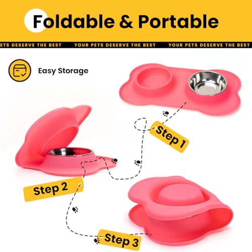 Conlun Dog Bowls with Non-Slip Silicone Mat, Spill Proof Large Food & Water Bowls Set, Easy Clean Dog Food Dish, Dishwasher Safe, Suitable for Dogs Cats Pet Under 90lbs, Large, Pink - color: Pink, size: Large-38oz