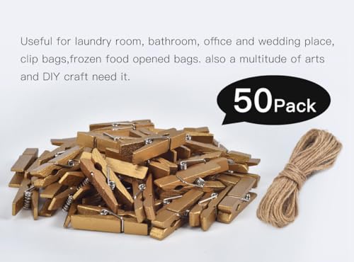 iKammo 50pcs Wooden Clothespins - Mini Gold Clothes Pins, 1.38 inch, Photo Pegs for Wrapping, Picture Hanging, Arts&Crafts, Photo Display (Gold, 3.5 * 0.7cm) - color: Gold, size: 3.5*0.7cm