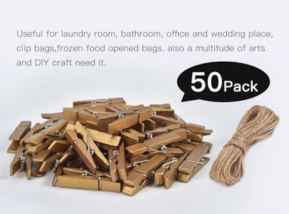 iKammo 50pcs Wooden Clothespins - Mini Gold Clothes Pins, 1.38 inch, Photo Pegs for Wrapping, Picture Hanging, Arts&Crafts, Photo Display (Gold, 3.5 * 0.7cm) - color: Gold, size: 3.5*0.7cm