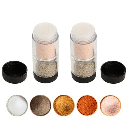 Sunmei Salt and Pepper Shakers Moisture Proof Set, 2-in-1 Portable Spice Shaker with Airtight Lid, Perfect for Camping Kitchen, Travel, Car Camping, RV, Outdoors, Backpack, BBQ Picnic, Lunch Boxes (2)