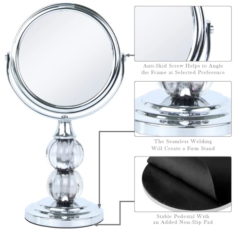 Zahari Home Aroma Magnifying Makeup Mirror with Stand, Double Sided 1X/3X Magnification, 360 Degree Swirl, 6.30 inch Grey - color: Grey, size: 6.3"L x 3.5"W
