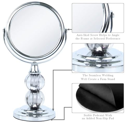 Zahari Home Aroma Magnifying Makeup Mirror with Stand, Double Sided 1X/3X Magnification, 360 Degree Swirl, 6.30 inch Grey - color: Grey, size: 6.3"L x 3.5"W