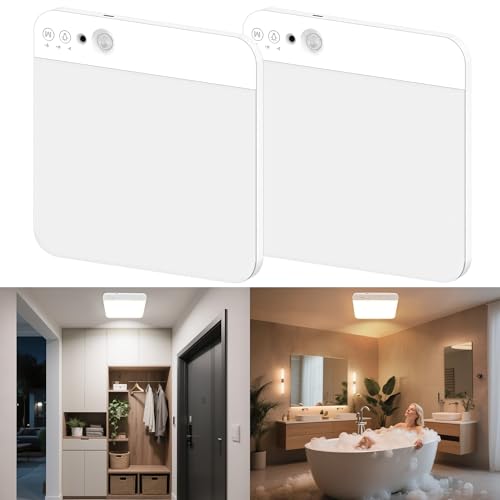 maylit 2 Pack Rechargeable Ceiling Lights, Motion Sensor Lights No Wiring, Wireless Closet Lights Battery Operated, for Bathroom Laundry Room Kitchen Porch Stair Hallway Shower Pantry Garage - color: White, size: 2 Pack