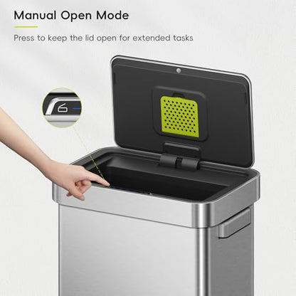 EKO Deluxe Mirage-T 50 Liter / 13.2 Gallon Touchless Rectangular Motion Sensor Trash Can, Matte Stainless Steel Finish - size: Deluxe 50L - Stainless Steel