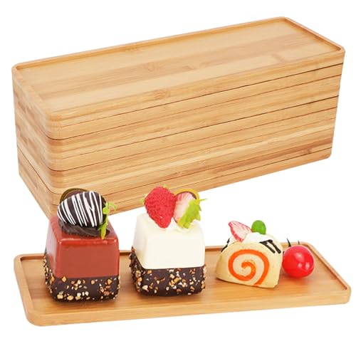 10 Pcs Wood Serving Trays, Rectangle Bamboo Tray for Bathroom, Wooden Serving Platter Vanity Tray for Dresser Snack Food Dinner Kitchen, 11 x 4 Inch(Rounded Edges)