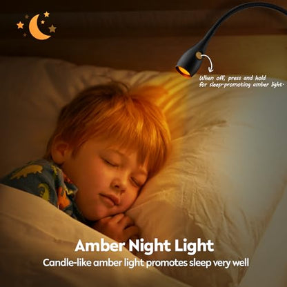 acegoo Minimalist Reading Light for Bed Headboard Dimmable Book Light Clip on Lamp with USB-C Adapter, Flexible Neck & Handy Lamp Head Switch, CRI 90+ - color: Black