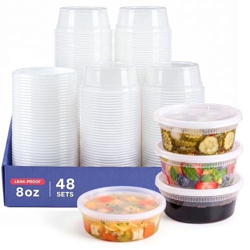 GUSTO 8 oz. Plastic Deli Disposable Food Storage Containers with Airtight Lids - [48 Sets] Slime Containers (Formerly Comfy Package) - size: 8 oz