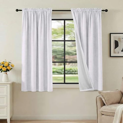 H.VERSAILTEX Linen Look 100% Blackout Curtains 45 Inches Long for Bedroom Rod Pocket 42 Inches Wide Linen Textured Thick Window Curtain Drapes with White Backing, Bright White, 2 Panels - color: Bright White, size: 42"W x 45"L (Pack of 2)