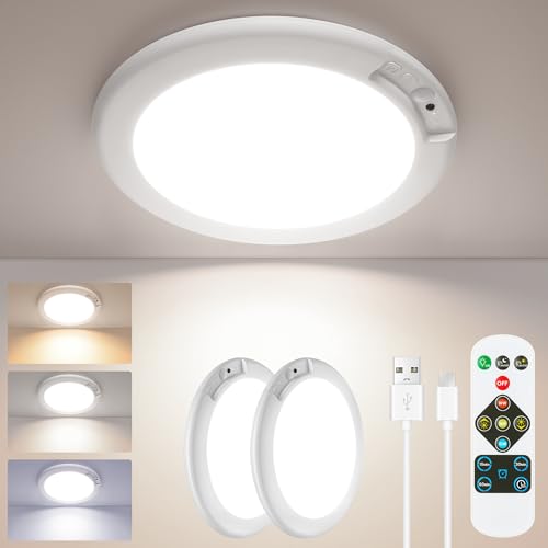 SunRider 2-Pack Rechargeable Motion Sensor LED Ceiling Light with Remote, Wireless Battery Operated 3CCT Dimmable Closet Lights for Shower Pantry - size: 2 Count (Pack of 1)