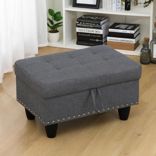 Chesterfield Ottoman with Storage,28.5" Large Square Storage Retro Rivet Ottoman Footstool Bench Coffee Table with Thick Cushion for Home Decor/Entryway/Living Room/Bedroom/Rv,Grey Dark Linen - color: Grey Dark Linen