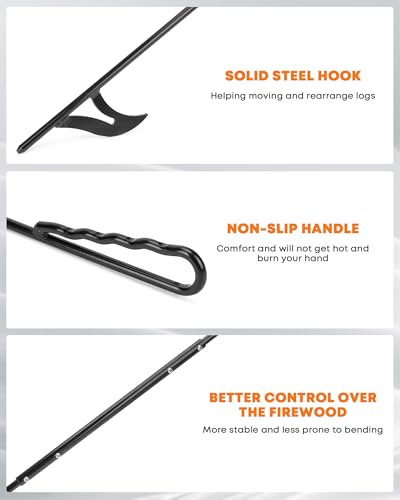 Stanbroil 40 Inch Fire Pit Poker, Heavy Duty Solid Steel Fire Poker, Detachable Portable Campfire Poker with Hook for Outdoor Fire Pit, Indoor Fireplace, Wood Stove, Camping & Bonfire