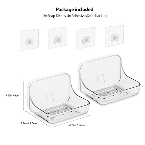 Ettori Soap Dish 2 Pack Soap Holder Plastic Adhesive Soap Holder for Shower Wall, Bathroom, Tub and Kitchen Sink, Drill- Free and Clear - color: 2 Pack Soap Dish