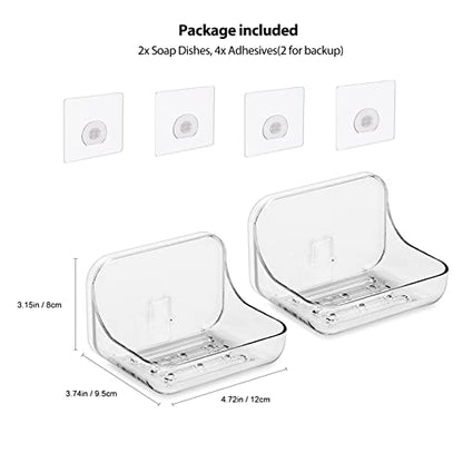 Ettori Soap Dish 2 Pack Soap Holder Plastic Adhesive Soap Holder for Shower Wall, Bathroom, Tub and Kitchen Sink, Drill- Free and Clear - color: 2 Pack Soap Dish