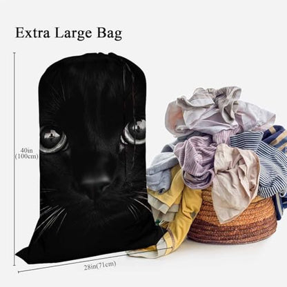 Swono Black Cool Cat Laundry Bag with Drawstring Straps, Heavy Duty Extra Large Laundry Bags for Laundromat Household, Cute Face Lovely Animal Kitten Eye Washable Dirty Clothes Bag Hamper Liner - color: Black Cool Cat