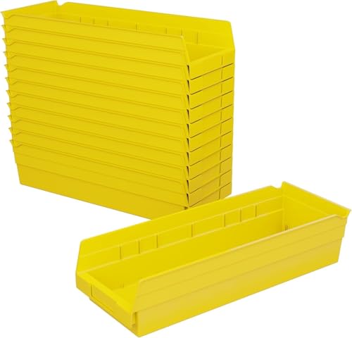 Akro-Mils 30138 Plastic Shelf Bins, Heavy Duty Storage Bins for Garage, Closet, and Drawer Organization, 18" x 6-1/2" x 4", Yellow, 12-Pack - color: Yellow