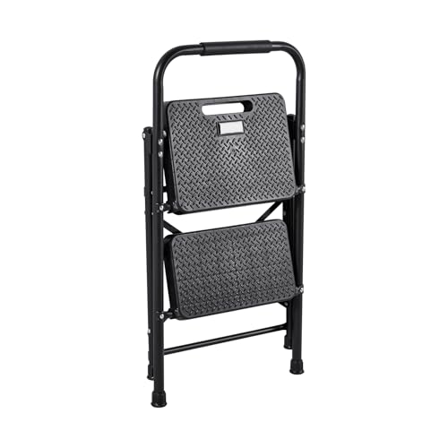 VEVOR 2 Step Ladder, Folding Step Stool with Wide Anti-Slip Pedal and Comfort Handgrip, Lightweight 600 lbs Capacity Portable Steel Ladder, Multi-Use for Kitchen, Home, Household and Office, Black - size: 18.3x20.5x30.3in/465x520x770mm(Expanded)