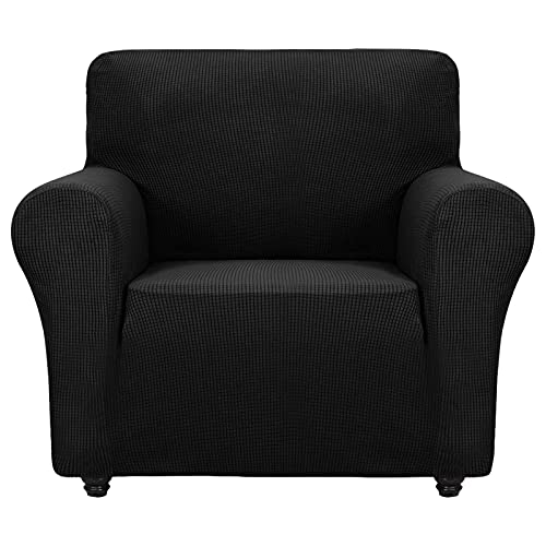 ZNSAYOTX Super Stretch Chair Slipcover Universal Sofa Chair Covers for Living Room Dogs Pet Furniture Protector Spandex Armchair Slipcovers with Anti Slip Foam Sticks (Black, Chair) - color: Black, size: Small (30"-47")