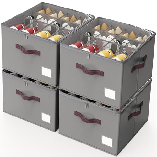 Criusia Shoe Organizer for Closet, 4 Pack Shoe Organizer with Transparent Cover and Sturdy Handles, Closet Shoe Storage for Sneakers Sandals Slippers, Fit 12-16 Pairs, Gray - color: Gray, size: 4 Pack