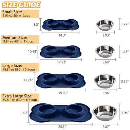 Hubulk Pet Dog Bowls 2 Stainless Steel Dog Bowl with No Spill Non-Skid Silicone Mat + Pet Food Scoop Water and Food Feeder Bowls for Feeding Small Medium Large Dogs Cats Puppies (Medium, Navy Blue) - color: Navy Blue, size: Medium