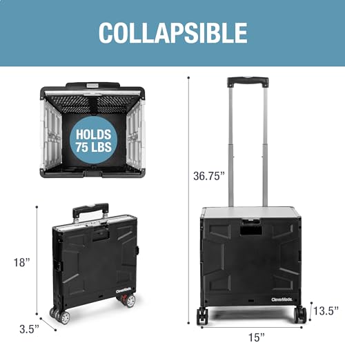 CleverMade Collapsible Wheeled Crate, 35L Capacity, 4 Double Wheels, Foldable with Lid, Black - color: Black, size: 35L - 4 Wheels