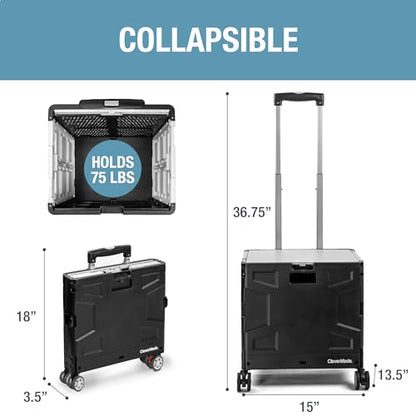 CleverMade Collapsible Wheeled Crate, 35L Capacity, 4 Double Wheels, Foldable with Lid, Black - color: Black, size: 35L - 4 Wheels