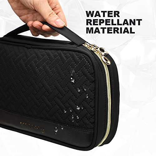 emissary Travel Jewelry Case Organizer for Necklace & Earrings, Black | Padded slots & necklace ties keep jewelry tangle-free; double-zip, water-repellent travel case for rings & earrings - color: Black