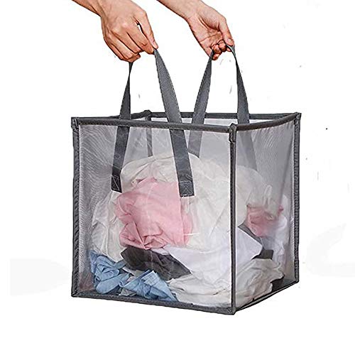 Pop Up Laundry Baskets - Mesh Collapsible Laundry Hampers Storage with Handle - Foldable for Washing Storage, Great for The Kids Room, College Dorm, Travel Organizer (Grey) - color: Grey