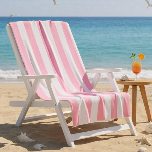 Touchat 4 Pack Beach Towels Cabana Stripe Polyester Lightweight Quick-Dry Swim Pool Towel, 30'' x 60'' Oversized Compact Travel Bath Towel, Camping | Ultra-Portable, Multi-Functional, Pink - color: Pink 4pack