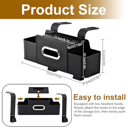 Back Seat Car Organizer, Multifunctional Car Seat Back Storage Box with Hook Tissue Box Cup Holder can Hold Phone Drinks Handbag fits Most Vehicles(COLOR:Black)