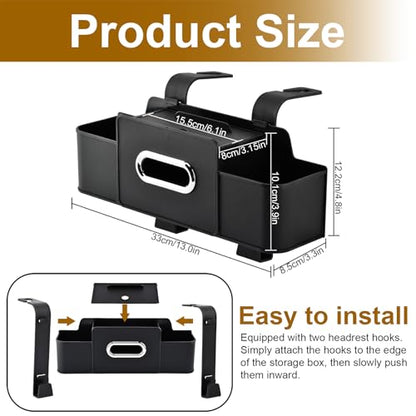 Back Seat Car Organizer, Multifunctional Car Seat Back Storage Box with Hook Tissue Box Cup Holder can Hold Phone Drinks Handbag fits Most Vehicles(COLOR:Black)