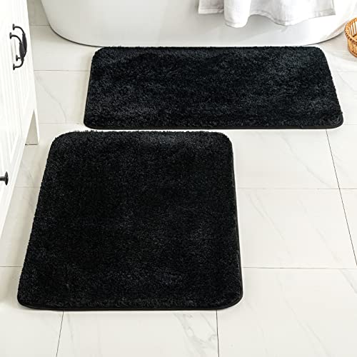 MIULEE Black Bathroom Rugs Set 2 Piece, Soft Absorbent Microfiber Large Bath Mat Set, Non Slip Quick Dry Machine Washable Plush Shaggy Bath Rugs for Bathroom Floor, Tub and Shower, 24X36 inches - color: Black, size: 24''x36''