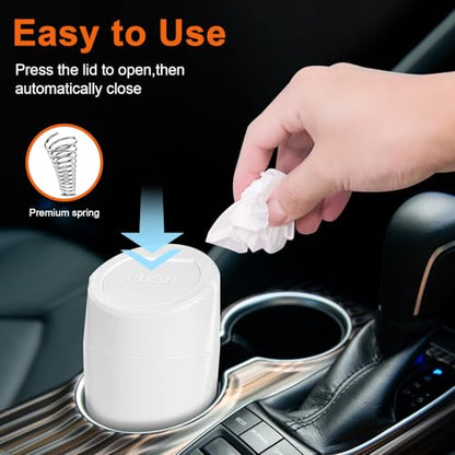 Car Trash Can, 2 Packs Mini Car Garbage Can Cup Holder with Lid | Leakproof Car Trash Bin with 60 Trash Bags, Vehicle Front Back Seat Organizers and Storage for Car, Home, Office, White - color: White