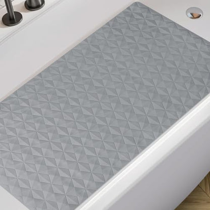 Non Slip Bathtub Mat for Bath Tub Shower - Natural Rubber Mat with 241 Suction Cups - Soft Bathroom Safety Mat - Unique Diamond Pattern - Fatigue Relief - Machine Washable - 16 × 28 Inch - color: Gray, size: 28" x 16" (Rectangular)