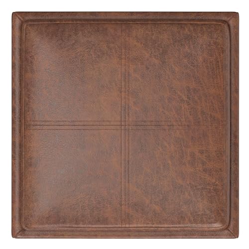 SIMPLIHOME Rockwood Cube Storage Ottoman with Tray - 17" Wide x 17" High Upholstered Vegan Leather Square Storage Ottoman in Distressed Saddle Brown, Contemporary Cube Ottoman with Serving Tray - color: Distressed Saddle Brown