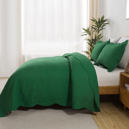 HoneiLife Queen Size Quilt Sets - 3 Piece Queen Quilt Bedding Set Microfiber Quilt Set Lightweight Bedspreads Reversible Coverlets Retro Bed Cover Floral Bedding Set All Season Quilts-Green - color: Green, size: Queen/Full-90"x96"