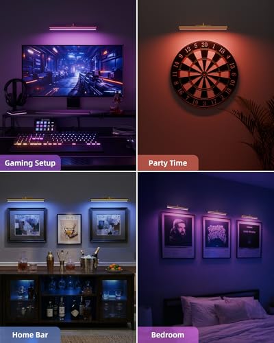 EZVALO 13in Picture Light for Wall, 4000mAh Rechargeable Art Light with Remote, RGB & 3 Color Temps, Battery Operated Wall Light for Paint, Photo - 2 Pack - color: RGB Gold