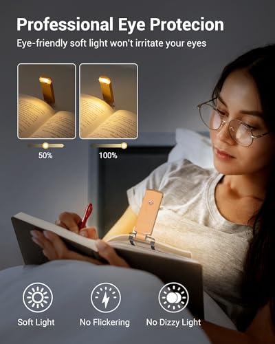 DEWENWILS USB Rechargeable Book Reading Light, LED Clip on Booklight Flexible Reading Lights in Bed, Car at Night, Warm White, Brightness Adjustable, Perfect for Bookworms, Kids (Peach Fuzz) - color: Peach Fuzz