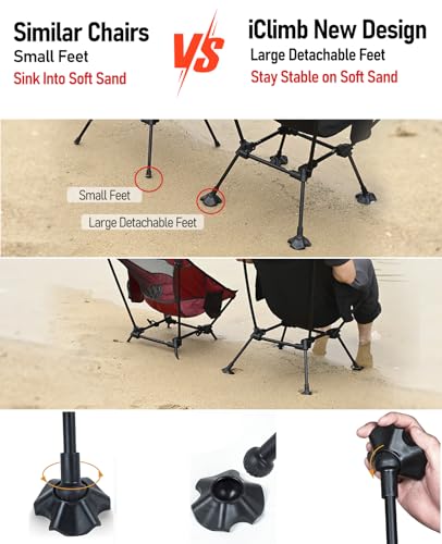 iClimb Ultralight Compact Camping Folding Beach Chair with Anti-Sinking Large Feet and Back Support Webbing (Green - Triangular Frame - 2PC) - color: Green (Triangular Frame)